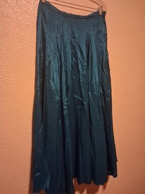 Newport News Teal Satin Full-Length Maxi Skirt